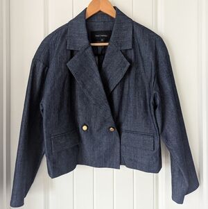 Pink Tartan Cropped Denim Blazer with Gold Buttons Size Medium